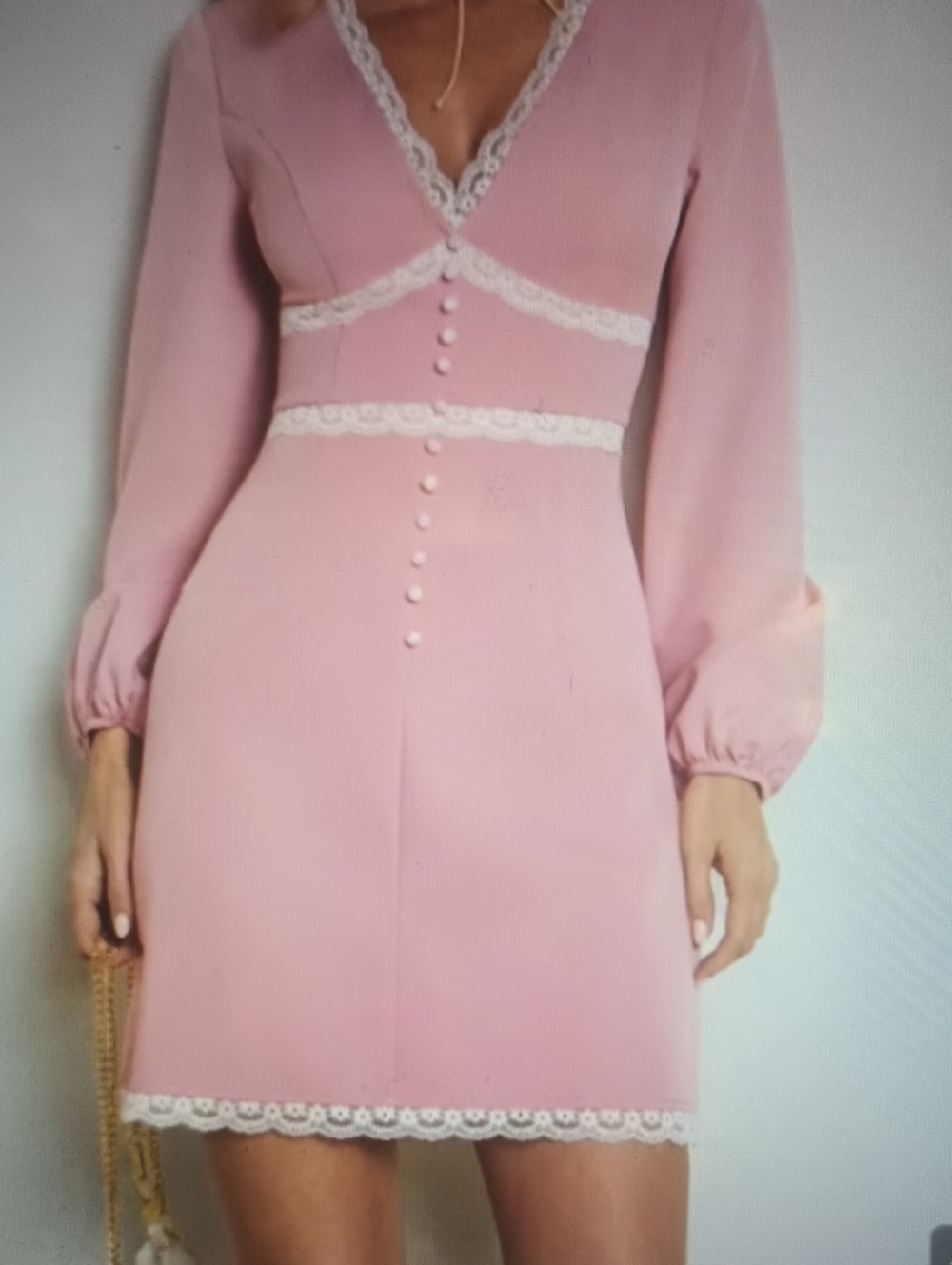 SHEIN Blush Pink Long Sleeve Lace-Trim Mini Dress